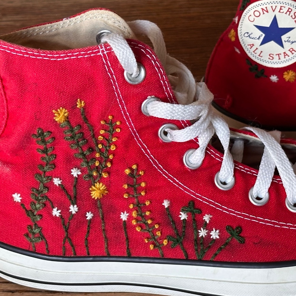 One-of-a-Kind Hand-Stitched Embroidered Converse Sneakers Women’s 10, Men’s 8 - Picture 5 of 15